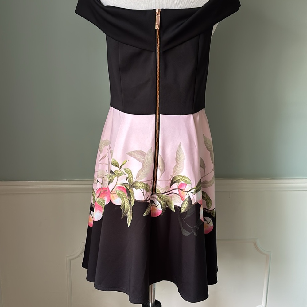TED BAKER Peach Blossom Floral Print TEKEYA Off Shoulder Fit Flare Dress - Picture 4 of 7